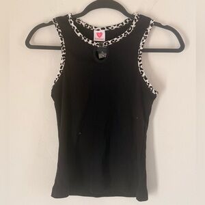 Evewear Black Tank Top with Leopard Trim